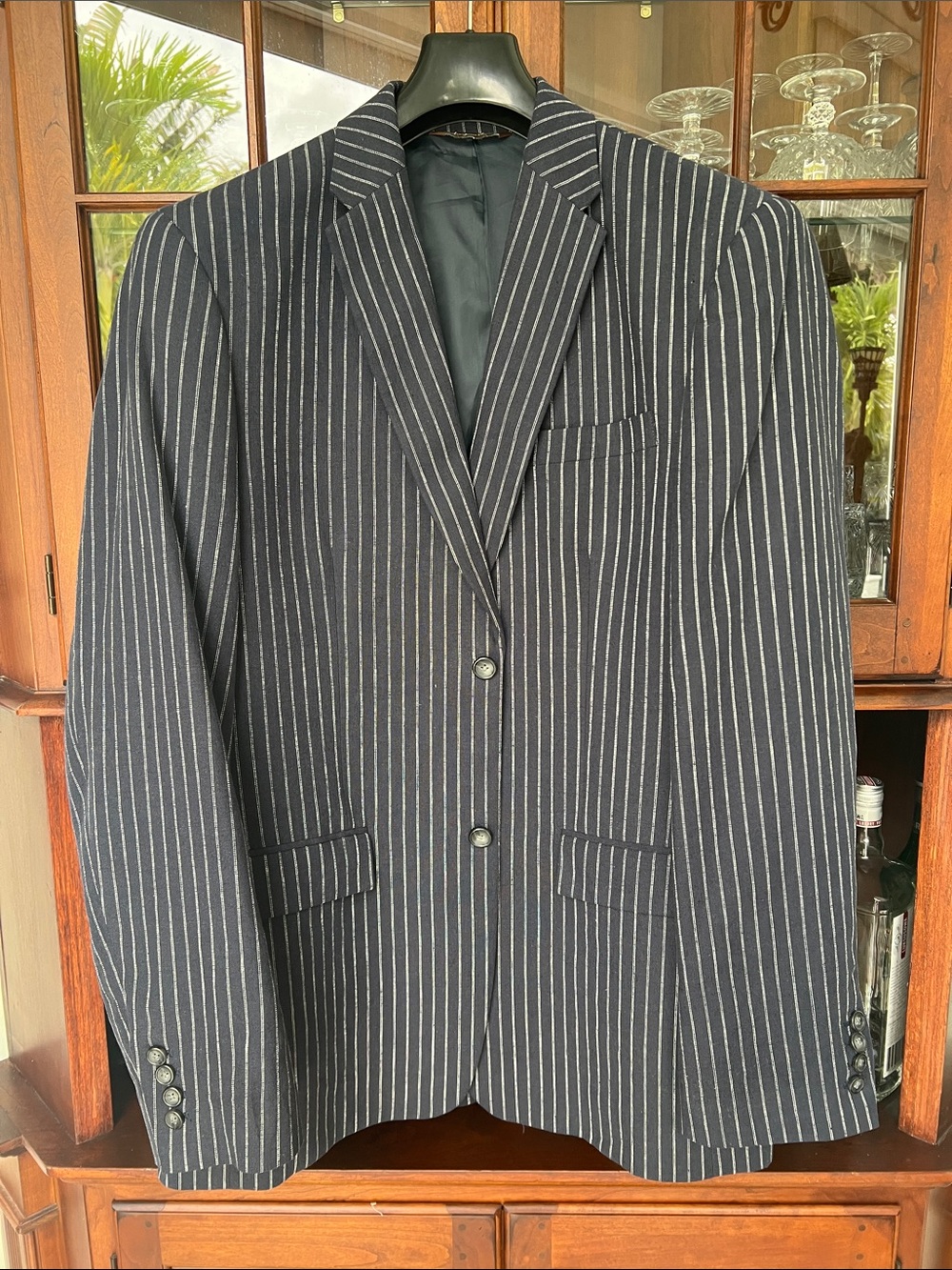 Linen&Cotton Perry Ellis Men's Navy Pinstripe Sport Coat